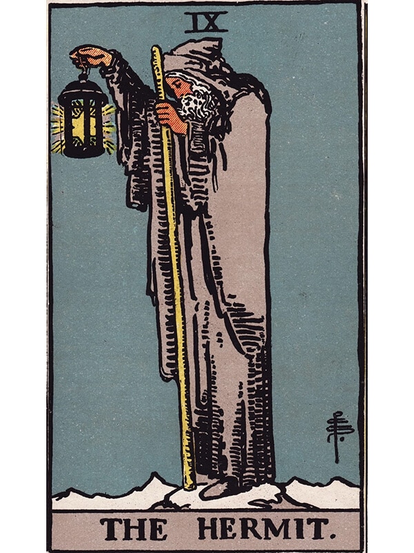 The Hermit tarot card Rider-Waite