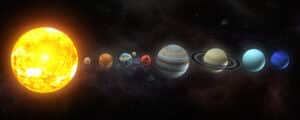 Solar system planets set. The Sun and planets in a row on univer
