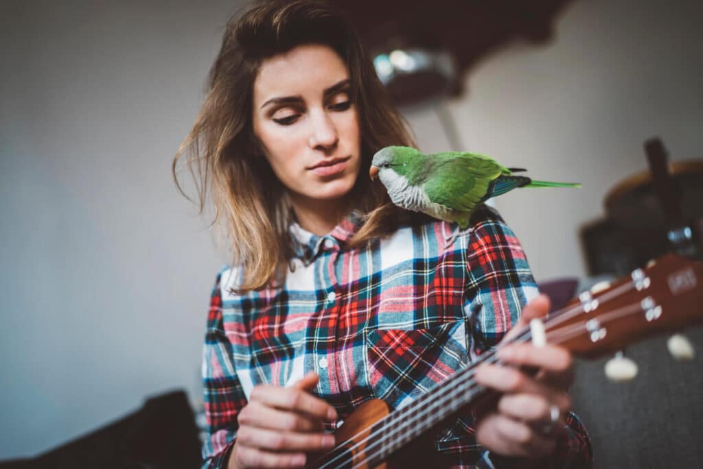 chica-jugando-al-ukulele-con-un-pájaro